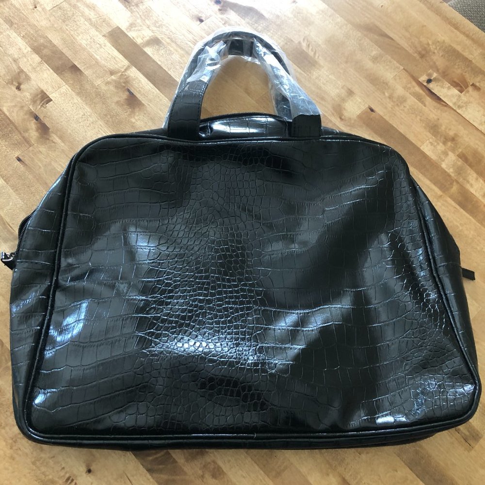Vintage Saks Fifth Avenue Black Faux Snakeskin Tote Bag Bonus Zipper Pouch NEW